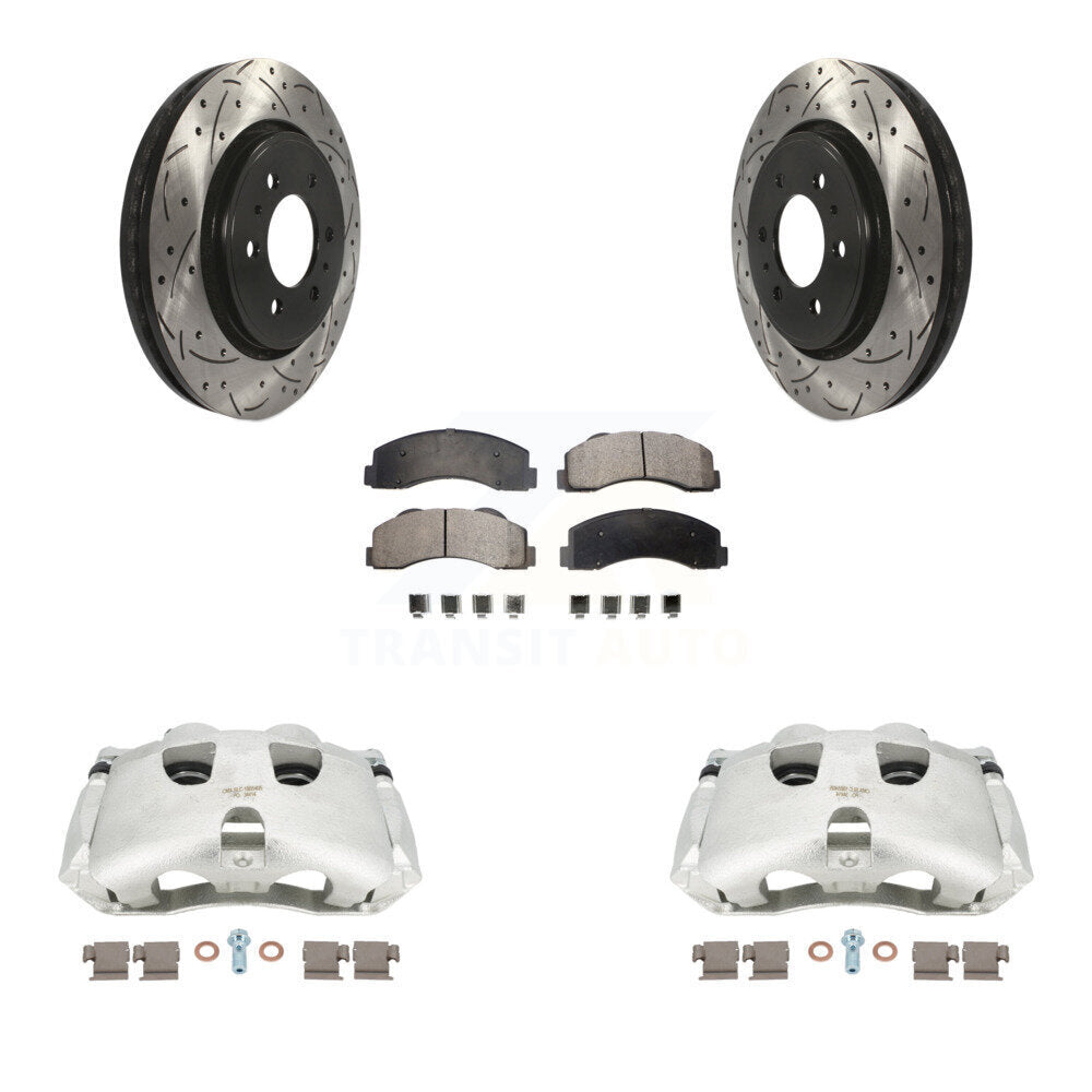 Front Disc Brake Coated Caliper Drilled Slotted Rotors And Semi-Metallic Pads Kit For Ford F-150 KCD-100130P by Transit Auto