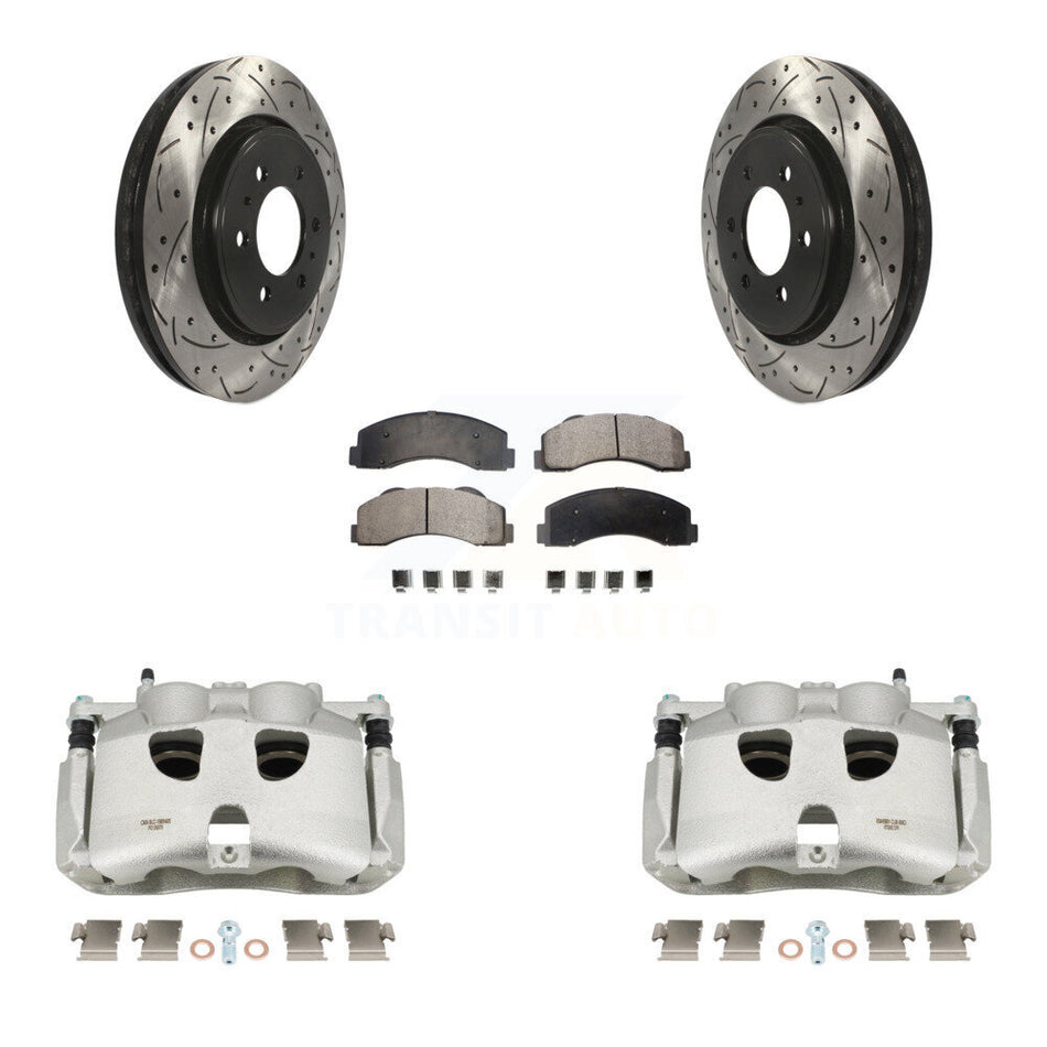Front Disc Brake Coated Caliper Drilled Slotted Rotors And Semi-Metallic Pads Kit For Ford F-150 KCD-100130P