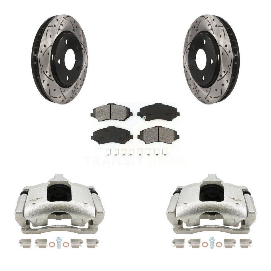 Front Disc Brake Coated Caliper Drilled Slotted Rotors And Semi-Metallic Pads Kit For 2009-2011 Dodge Journey KCD-100130S