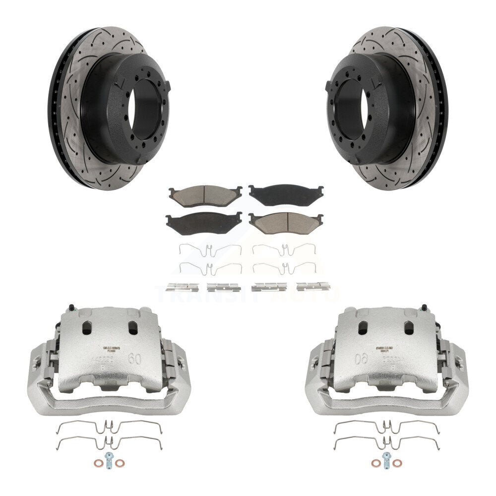 Front Brake Coated Caliper Drill Slot Rotors Ceramic Pad Kit For International TerraStar KCD-100131C