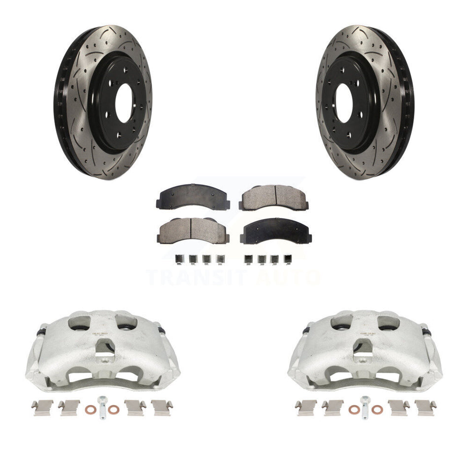 Front Disc Brake Coated Caliper Drilled Slotted Rotors And Semi-Metallic Pads Kit For 2010-2011 Ford F-150 With 7 Lug Wheels KCD-100131P by Transit Auto