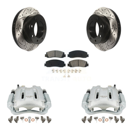 Front Disc Brake Coated Caliper Drilled Slotted Rotors And Semi-Metallic Pads Kit For Ford F-250 Super Duty F-350 With Single Rear Wheels 4WD KCD-100131S by Transit Auto