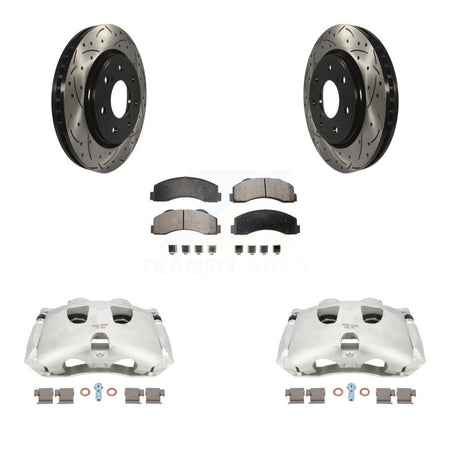 Front Disc Brake Coated Caliper Drilled Slotted Rotors And Ceramic Pads Kit For 2012-2014 Ford F-150 With 7 Lug Wheels KCD-100131T by Transit Auto