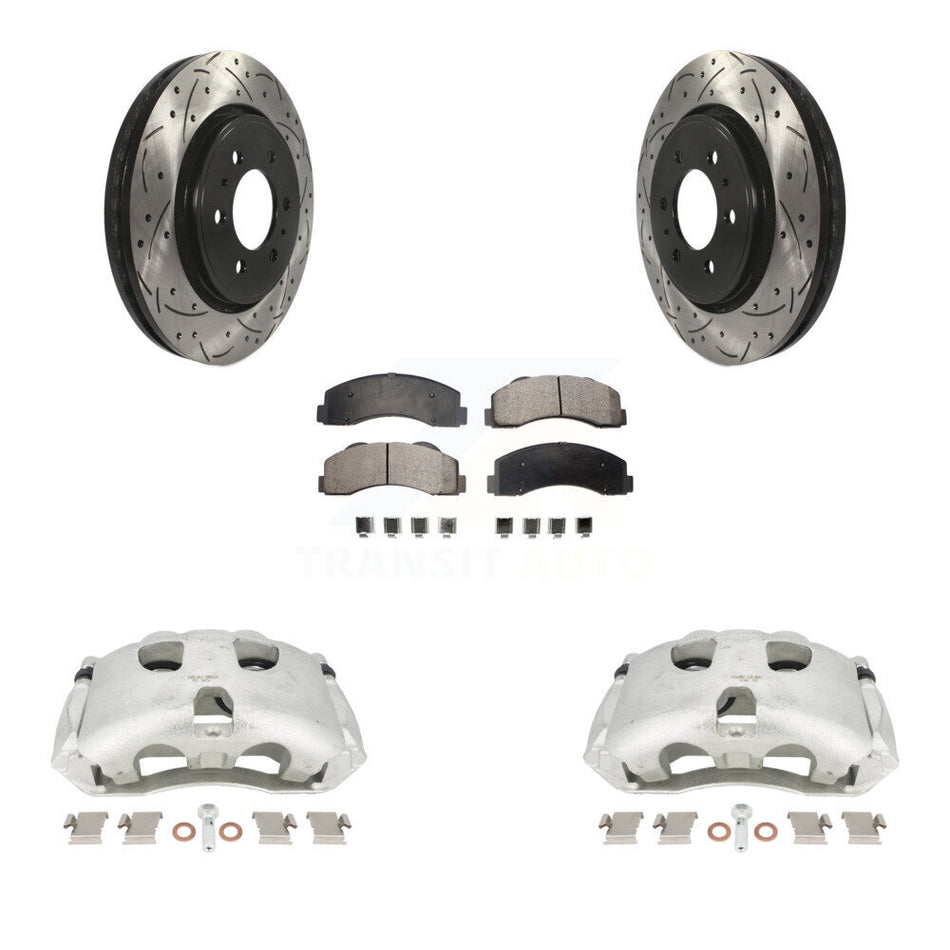 Front Disc Brake Coated Caliper Drilled Slotted Rotors And Semi-Metallic Pads Kit For Ford F-150 Expedition Lincoln Navigator KCD-100132P by Transit Auto