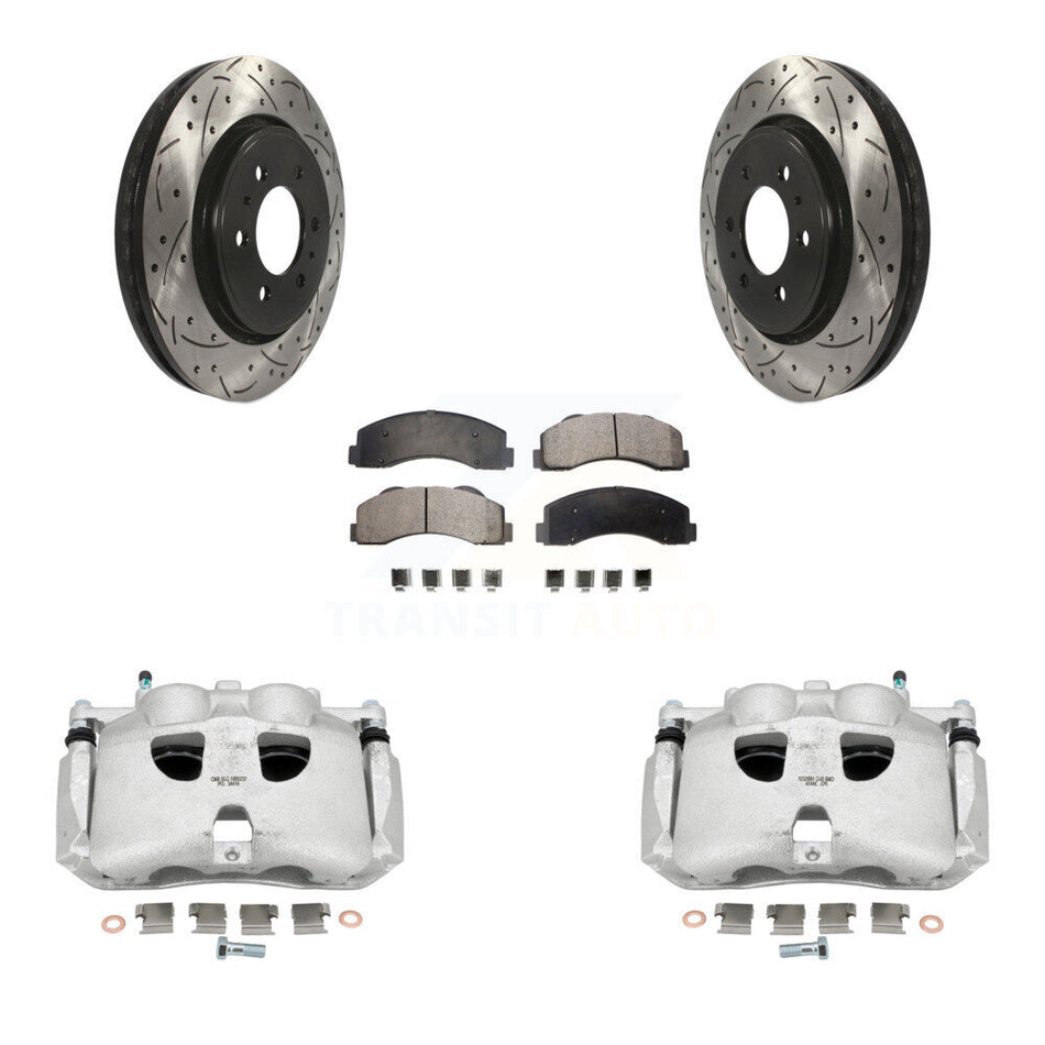 Front Disc Brake Coated Caliper Drilled Slotted Rotors And Semi-Metallic Pads Kit For Ford F-150 Expedition Lincoln Navigator KCD-100132P