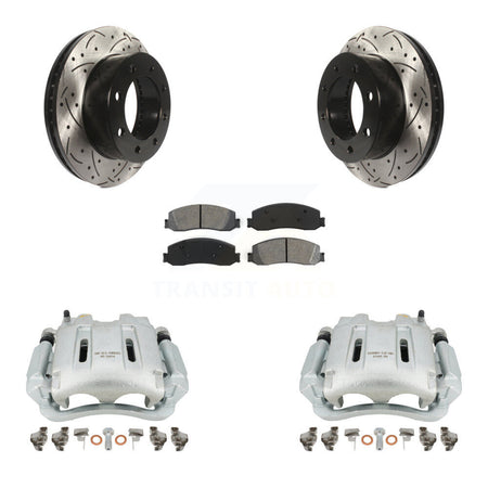 Front Disc Brake Coated Caliper Drilled Slotted Rotors And Semi-Metallic Pads Kit For Ford F-350 Super Duty F-250 4WD KCD-100132S by Transit Auto