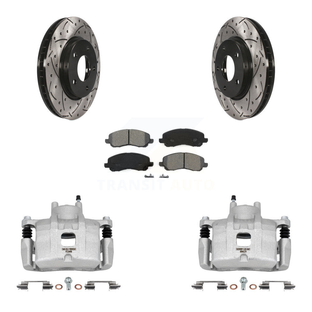 Front Brake Coated Caliper Drill Slot Rotors Semi-Metallic Pad Kit For Mitsubishi Lancer KCD-100133S