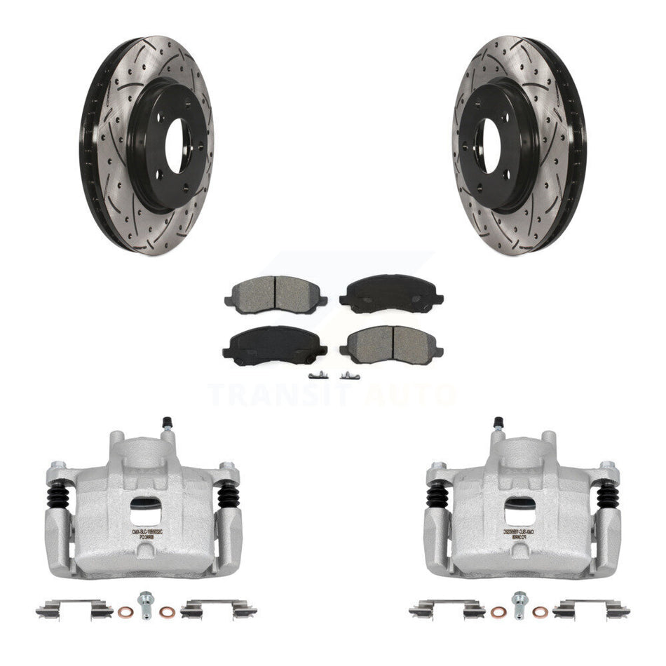 Front Brake Coated Caliper Drill Slot Rotors Semi-Metallic Pad Kit For Mitsubishi Lancer KCD-100133S
