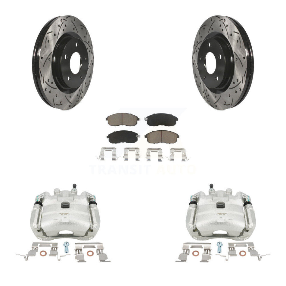 Front Disc Brake Coated Caliper Drilled Slotted Rotors And Ceramic Pads Kit For Nissan Sentra Juke KCD-100134C