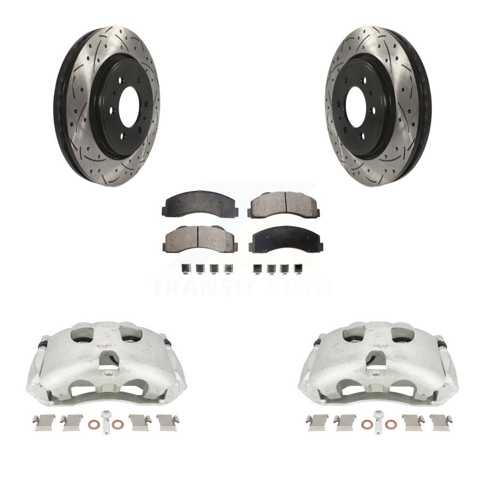 Front Disc Brake Coated Caliper Drilled Slotted Rotors And Ceramic Pads Kit For Ford F-150 Expedition Lincoln Navigator KCD-100134T by Transit Auto