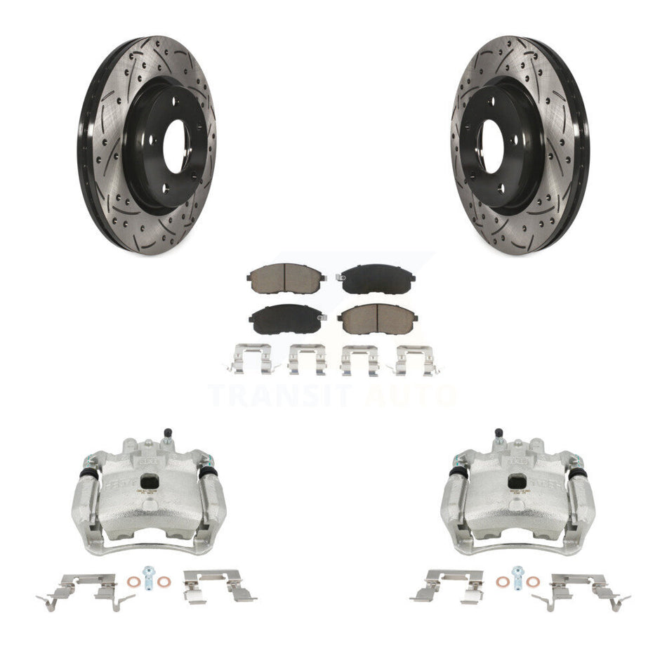 Front Disc Brake Coated Caliper Drilled Slotted Rotors And Ceramic Pads Kit For Nissan Sentra KCD-100135C
