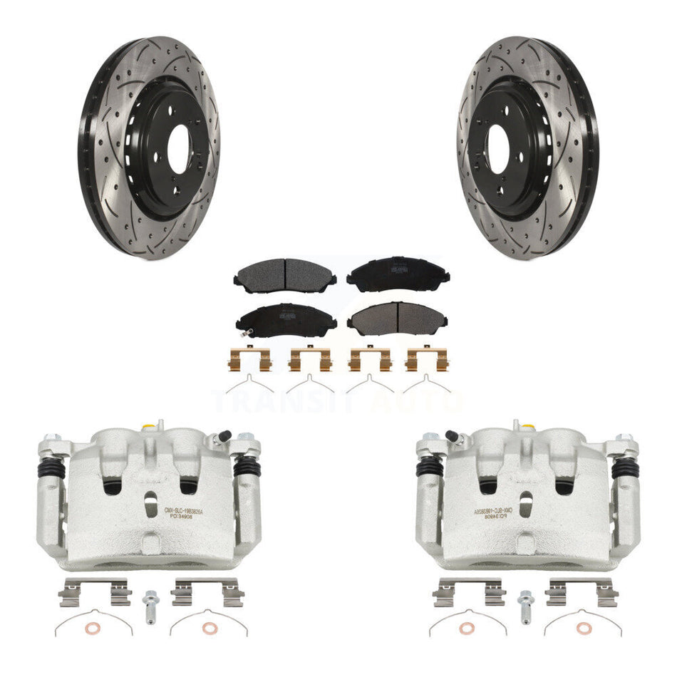 Front Brake Caliper Drill Slot Rotor Semi-Metallic Pad Kit For Honda Pilot Ridgeline MDX KCD-100135P