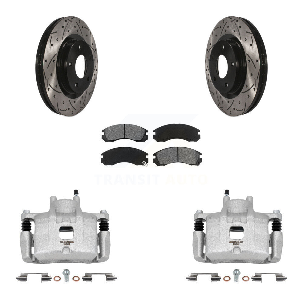 Front Brake Coated Caliper Drill Slot Rotors Semi-Metallic Pad Kit For Mitsubishi Lancer KCD-100135S