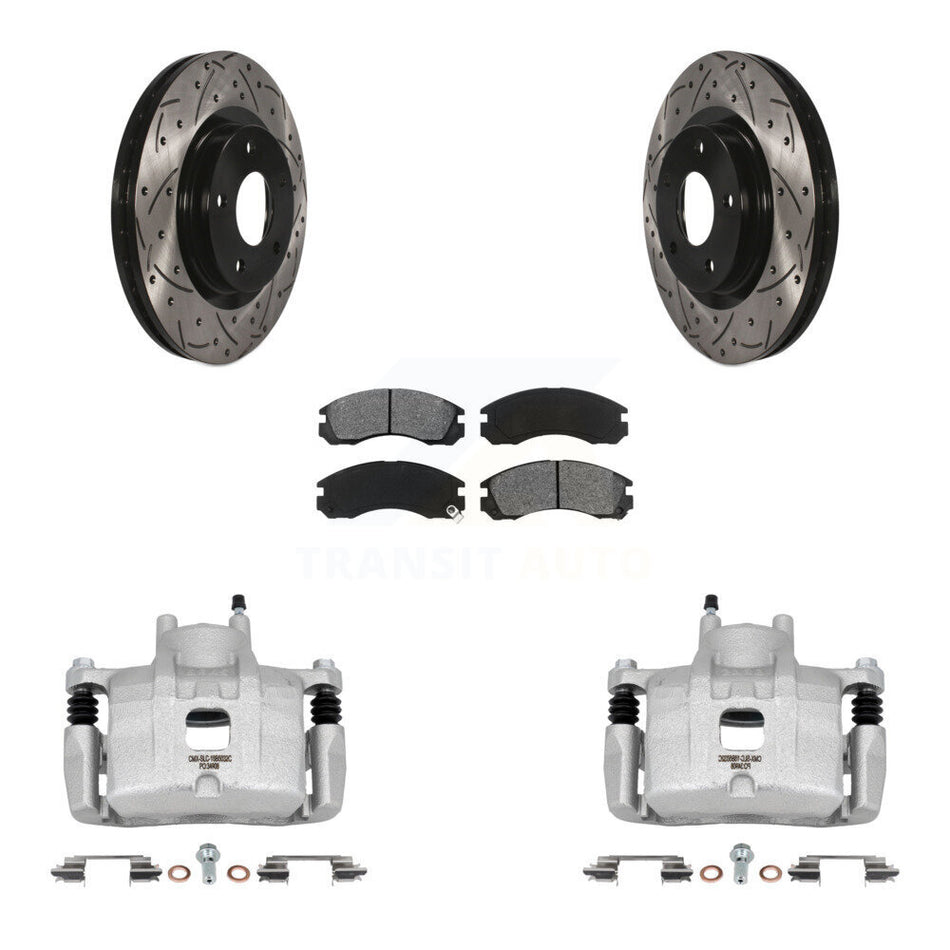 Front Brake Coated Caliper Drill Slot Rotors Semi-Metallic Pad Kit For Mitsubishi Lancer KCD-100135S