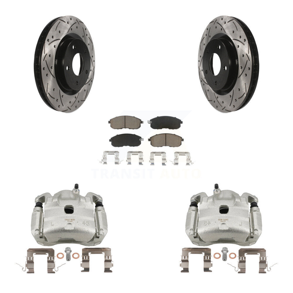 Front Brake Caliper Drill Slotted Rotor Ceramic Pad Kit For Nissan Sentra SE-R with 2.5L KCD-100136C