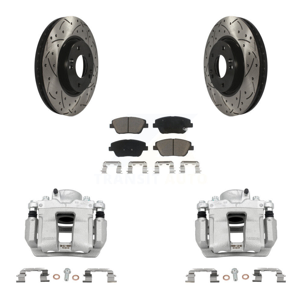 Front Brake Coat Caliper Drill Slot Rotors Ceramic Pad Kit For Hyundai Sonata Kia Optima KCD-100137C