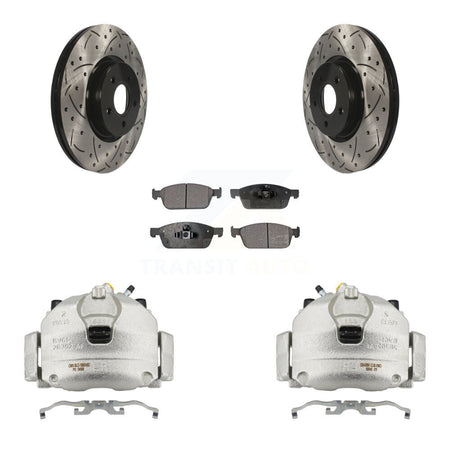 Front Brake Caliper Drilled Slot Rotor Semi-Metallic Pad Kit For Ford Escape Transit MKC KCD-100137P