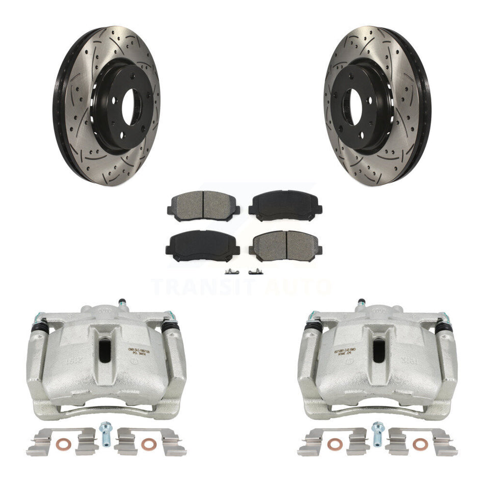 Front Disc Brake Coated Caliper Drilled Slotted Rotors And Semi-Metallic Pads Kit For Mazda CX-5 KCD-100137S