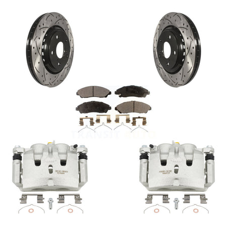 Front Brake Caliper Drill Slot Rotor Ceramic Pad Kit For Honda Pilot Ridgeline Acura MDX KCD-100137T