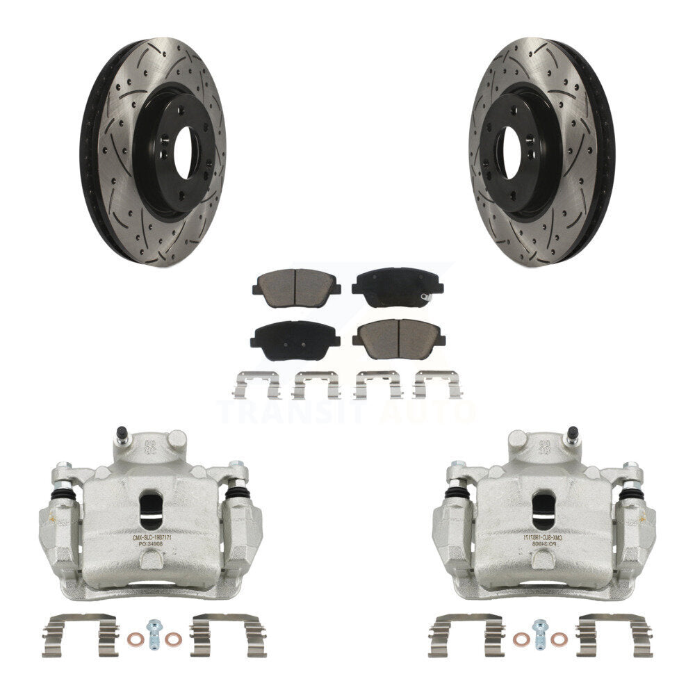 Front Brake Coated Caliper Drill Slot Rotor Ceramic Pad Kit For 2014 Hyundai Sonata 2.0L KCD-100138C