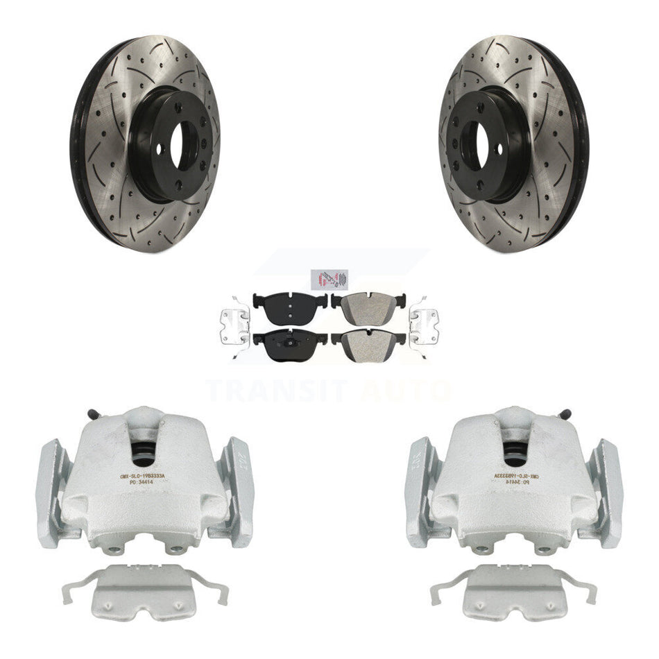 Front Disc Brake Coated Caliper Drilled Slotted Rotors And Semi-Metallic Pads Kit For BMW X5 X6 KCD-100138N