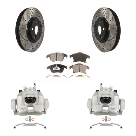 Front Disc Brake Coated Caliper Drilled Slotted Rotors And Semi-Metallic Pads Kit For KCD-100138P