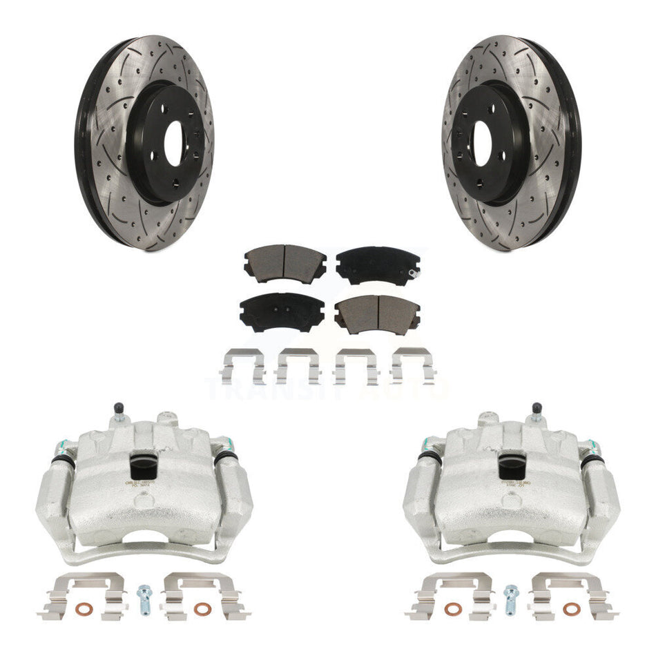 Front Disc Brake Coated Caliper Drilled Slotted Rotors And Ceramic Pads Kit For 2010-2015 Chevrolet Camaro LT LS with 3.6L KCD-100139C