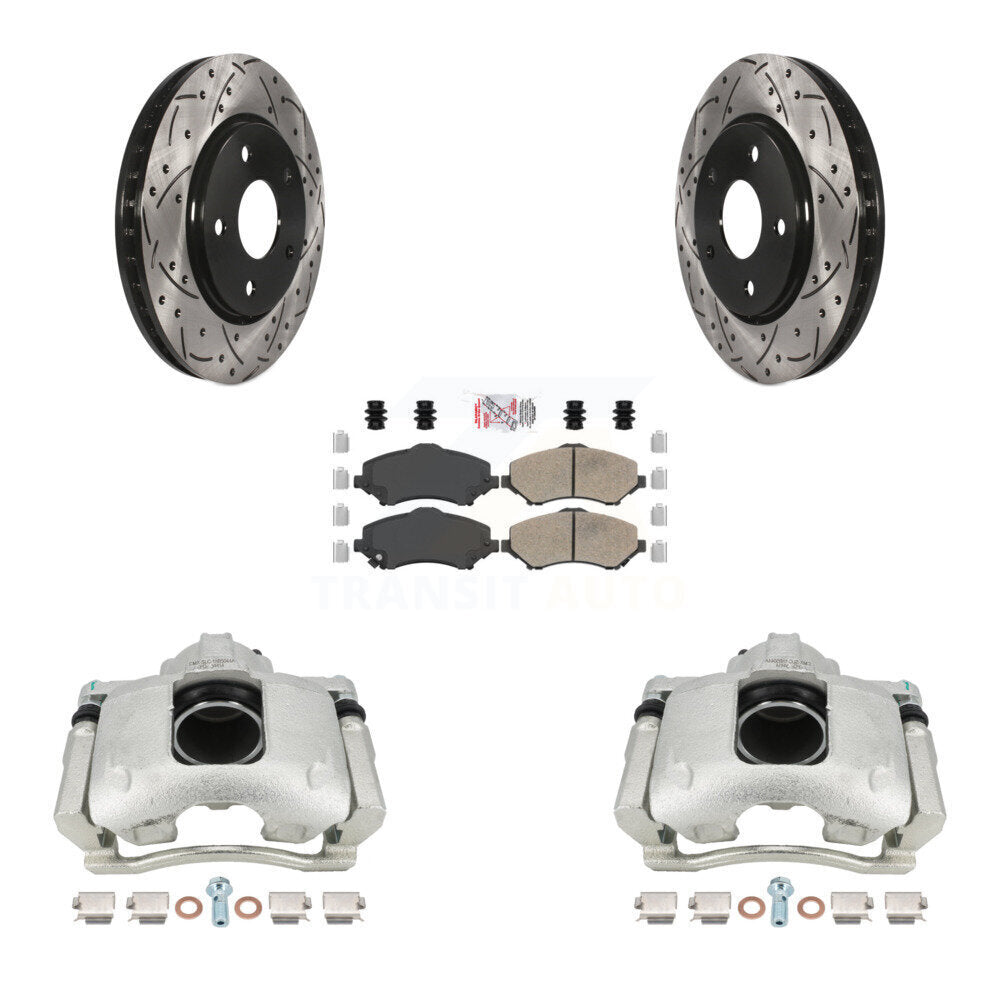 Front Disc Brake Coated Caliper Drilled Slotted Rotors And Ceramic Pads Kit For 2009-2011 Dodge Journey KCD-100139N by Transit Auto