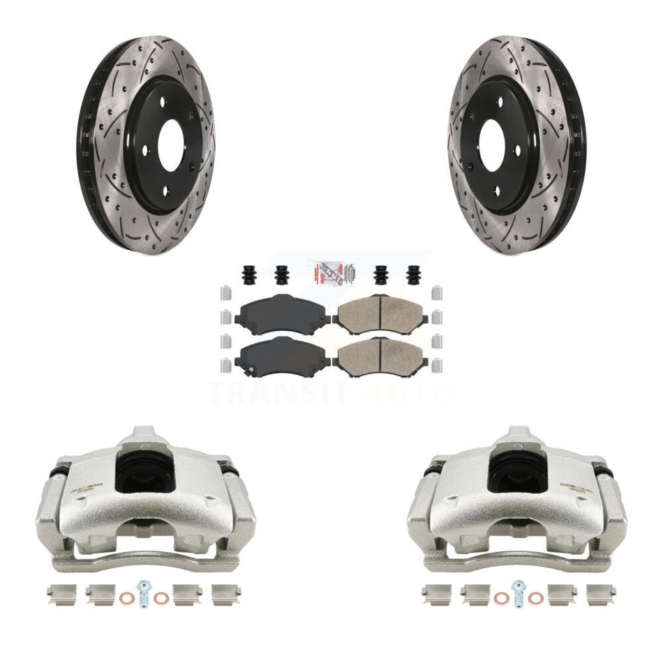 Front Disc Brake Coated Caliper Drilled Slotted Rotors And Ceramic Pads Kit For 2009-2011 Dodge Journey KCD-100139N