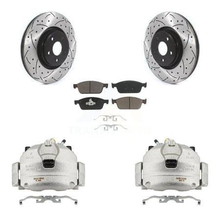 Front Disc Brake Coated Caliper Drilled Slotted Rotors & Ceramic Pad Kit For Lincoln MKC KCD-100140C