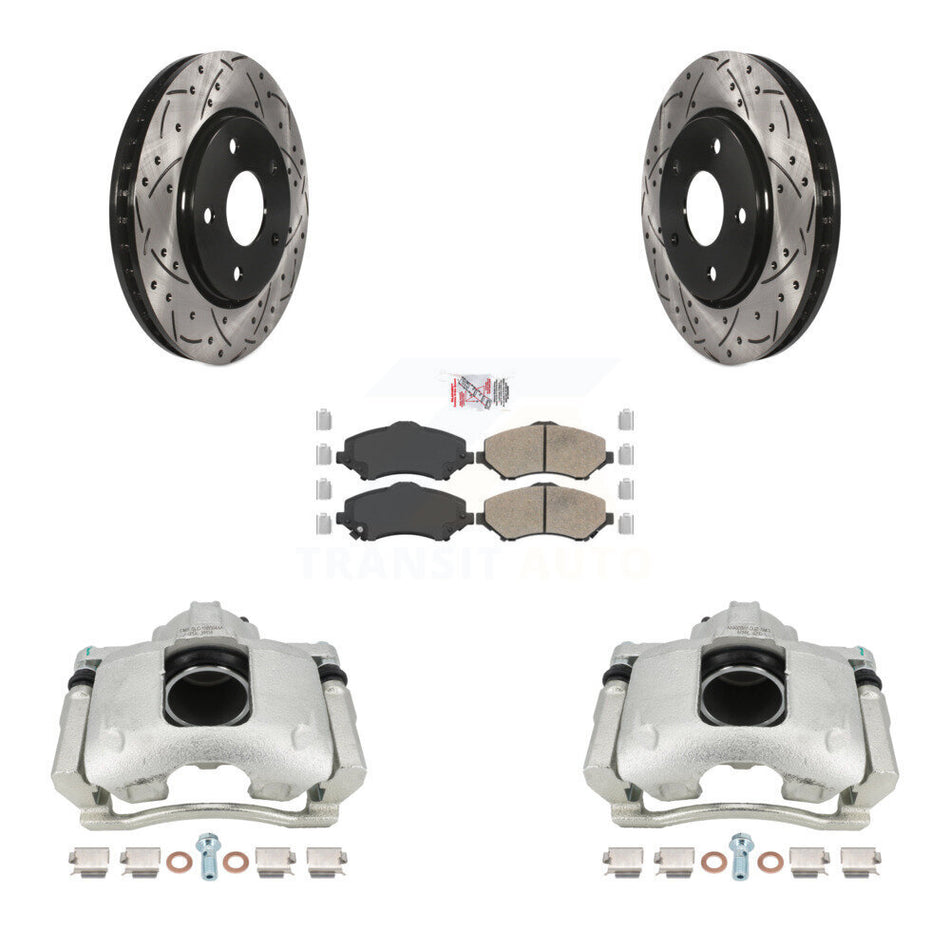 Front Disc Brake Coated Caliper Drilled Slotted Rotors And Ceramic Pads Kit For 2009-2011 Dodge Journey KCD-100140N by Transit Auto