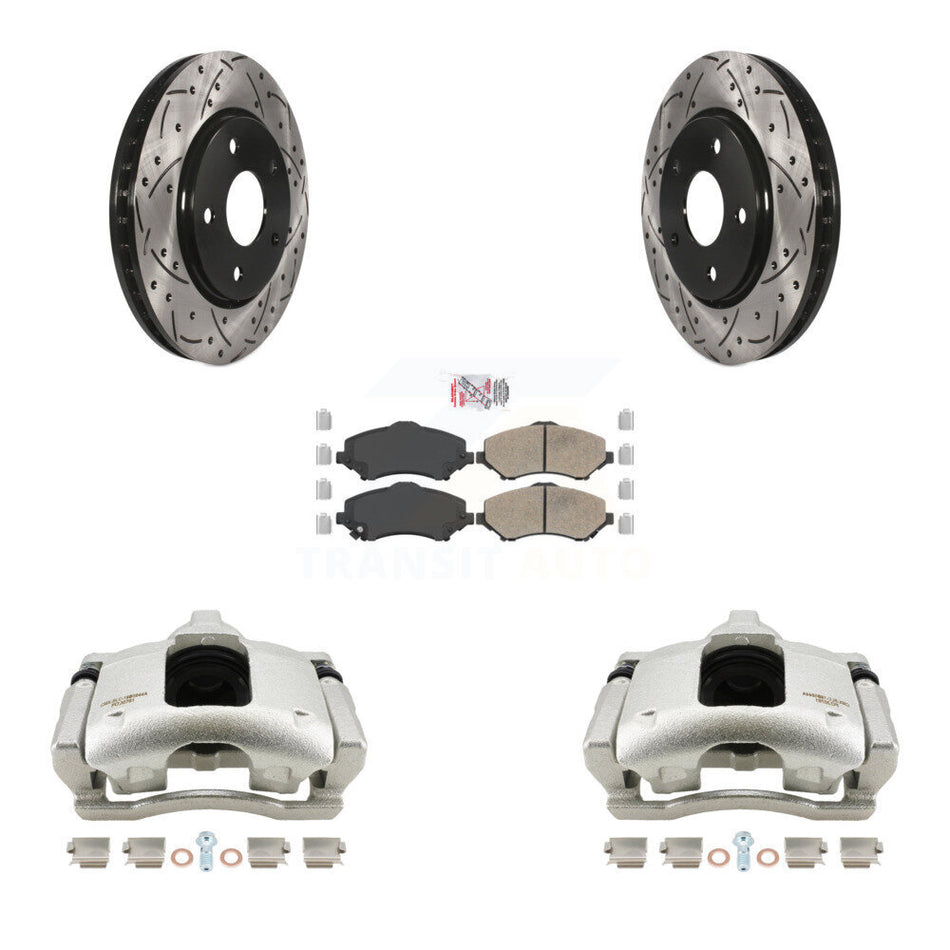 Front Disc Brake Coated Caliper Drilled Slotted Rotors And Ceramic Pads Kit For 2009-2011 Dodge Journey KCD-100140N