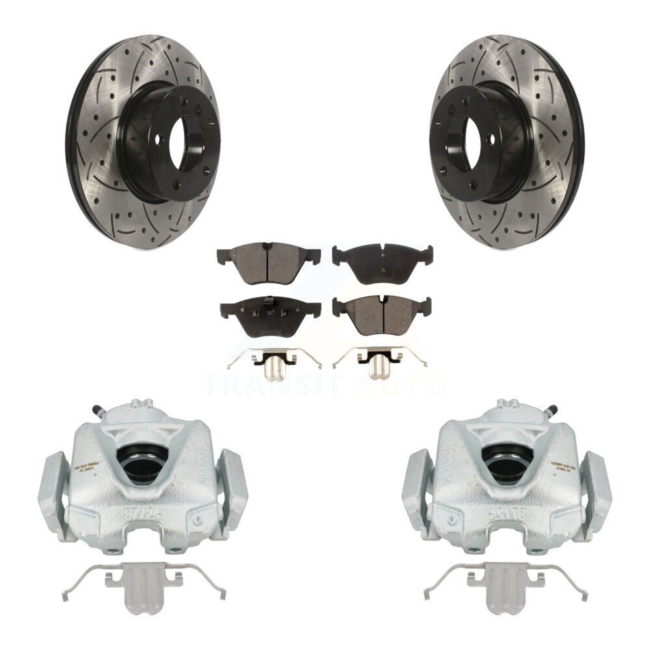 Front Disc Brake Coated Caliper Drilled Slotted Rotors And Semi-Metallic Pads Kit For 2008 BMW 328xi To 08 07 KCD-100140P