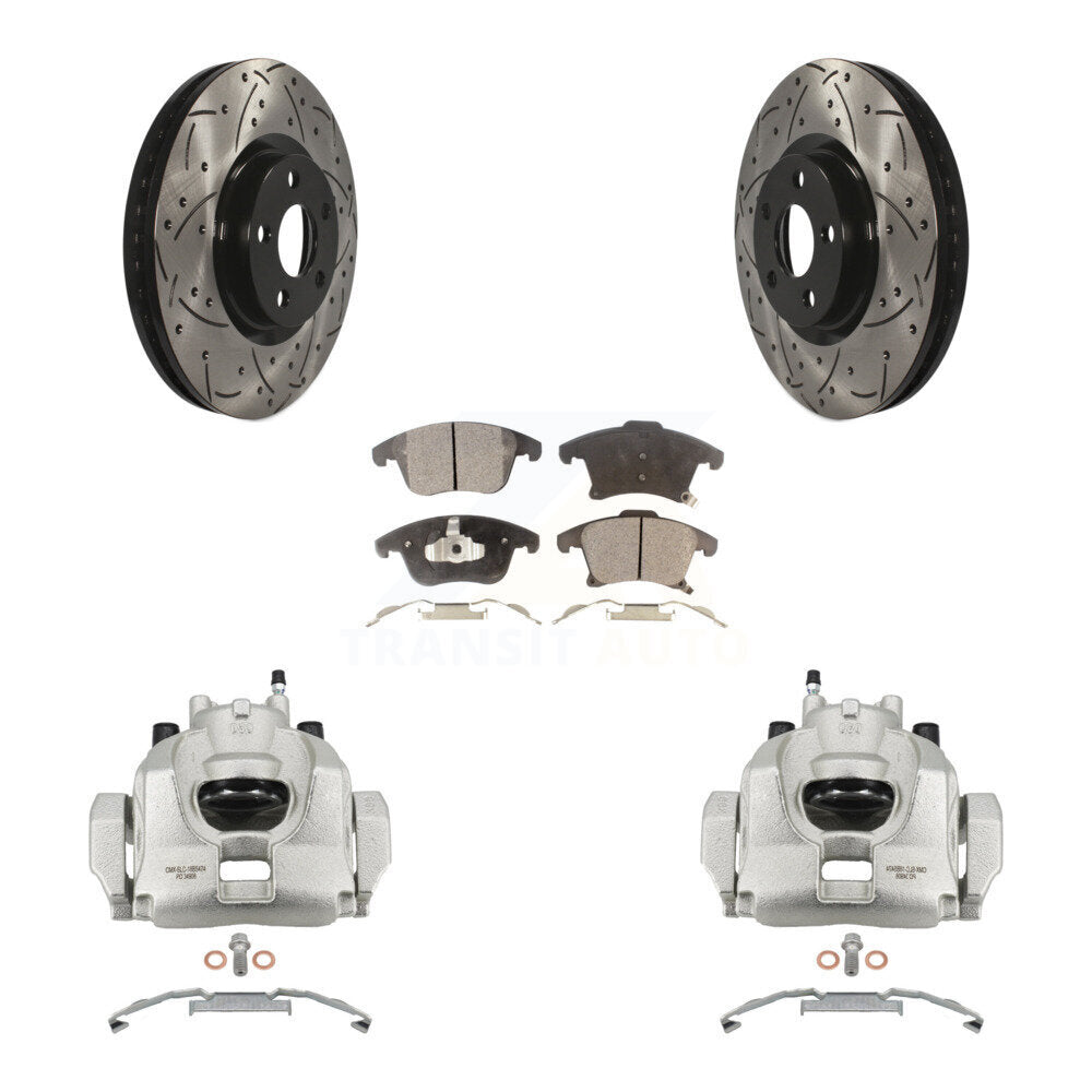 Front Brake Caliper Drill Slotted Rotor Ceramic Pad Kit For Ford Police Responder Hybrid KCD-100140T