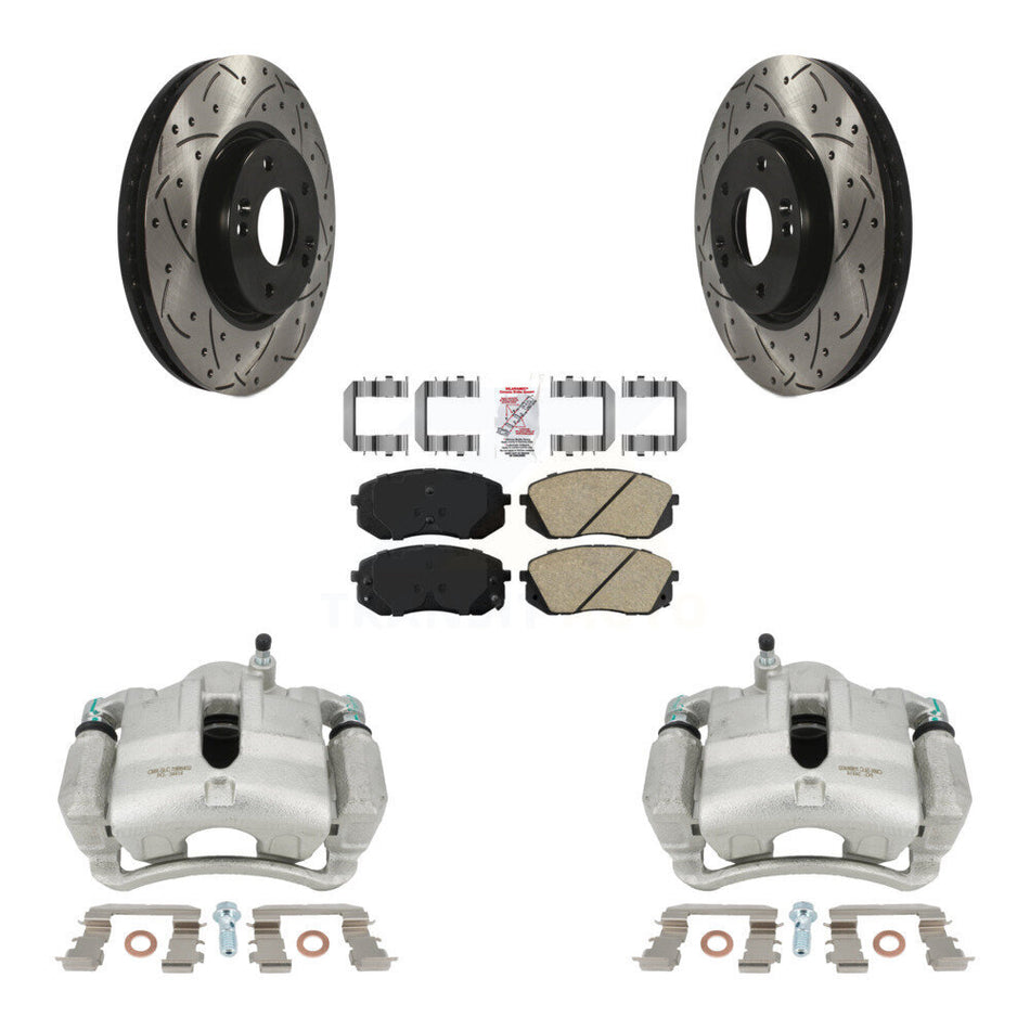 Front Disc Brake Coated Caliper Drilled Slotted Rotors And Ceramic Pads Kit For Hyundai Tucson Kia Sportage KCD-100141N
