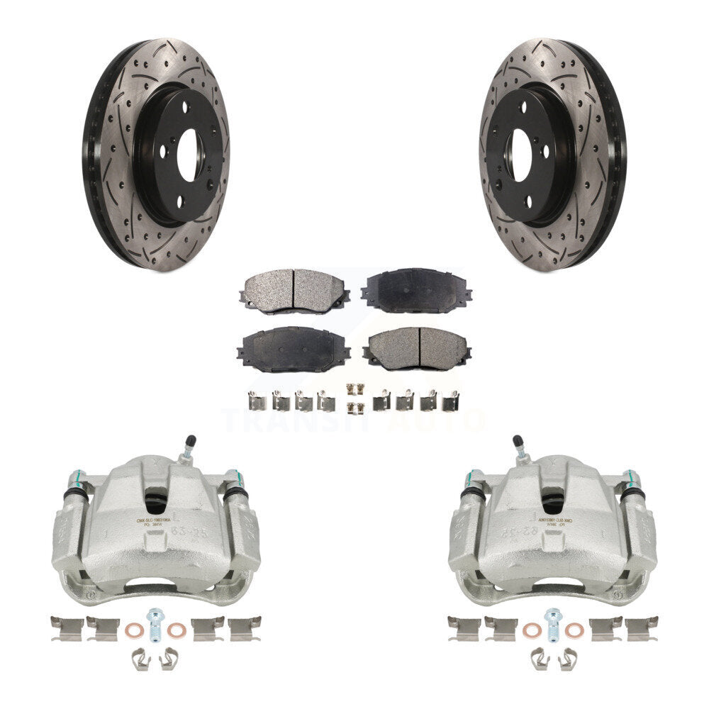 Front Disc Brake Coated Caliper Drilled Slotted Rotors And Semi-Metallic Pads Kit For Toyota RAV4 Scion xB Prius V Lexus HS250h KCD-100141P by Transit Auto