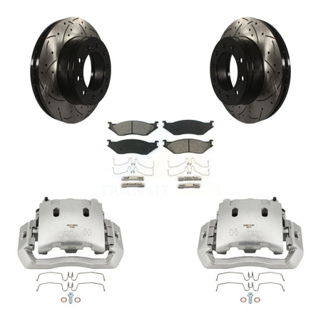 Front Brake Caliper Drill Slotted Rotors Semi-Metallic Pad Kit For Ford F-450 Super Duty KCD-100141S