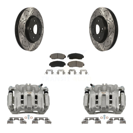 Front Brake Caliper Drill Slotted Rotors Ceramic Pad Kit For Honda CR-V Acura RDX Accord KCD-100142C