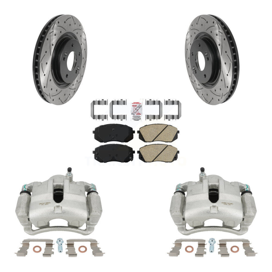 Front Disc Brake Coated Caliper Drilled Slotted Rotors And Ceramic Pads Kit For 2015 Hyundai Tucson FUEL CELL EV (FCEV) engine KCD-100142N