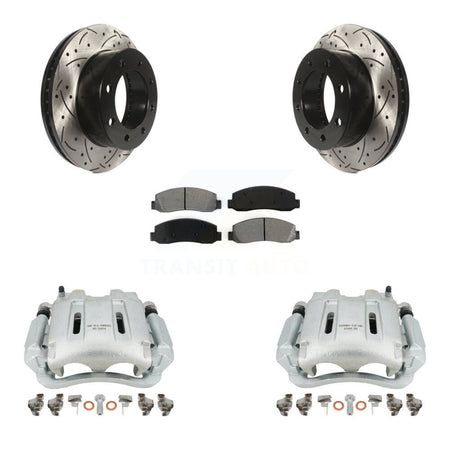 Front Disc Brake Coated Caliper Drilled Slotted Rotors And Semi-Metallic Pads Kit For Ford F-250 Super Duty F-350 KCD-100142S by Transit Auto