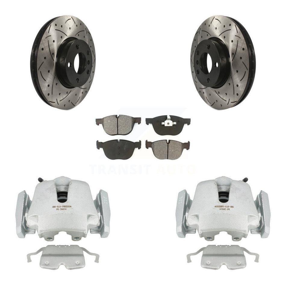 Front Disc Brake Coated Caliper Drilled Slotted Rotors And Semi-Metallic Pads Kit For BMW X5 X6 KCD-100143S