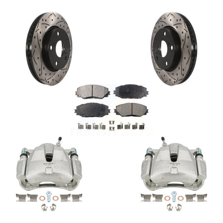 Front Disc Brake Coated Caliper Drilled Slotted Rotors And Ceramic Pads Kit For Toyota RAV4 Scion xB Prius V Lexus HS250h KCD-100143T by Transit Auto