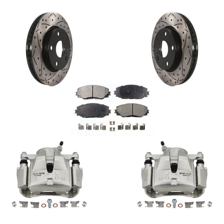 Front Disc Brake Coated Caliper Drilled Slotted Rotors And Ceramic Pads Kit For Toyota RAV4 Scion xB Prius V Lexus HS250h KCD-100143T