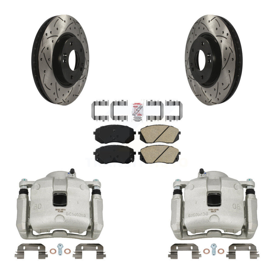 Front Brake Caliper Drill Slot Rotor Ceramic Pad Kit For Kia Sportage 2.4L From 12 10 15 KCD-100144N
