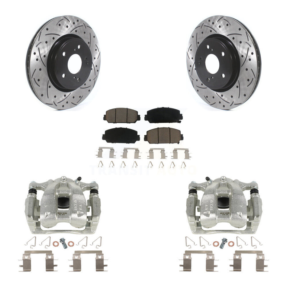Front Disc Brake Coated Caliper Drilled Slotted Rotors And Ceramic Pads Kit For Honda CR-V KCD-100145C