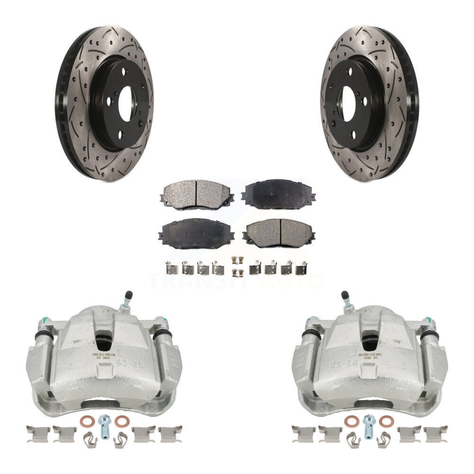 Front Disc Brake Coated Caliper Drilled Slotted Rotor Semi-Metallic Pad Kit For 2014-2015 Toyota RAV4 LE With Canada or U.S. Emissions Excluding Vehicles Manufactured In Japan KCD-100145P