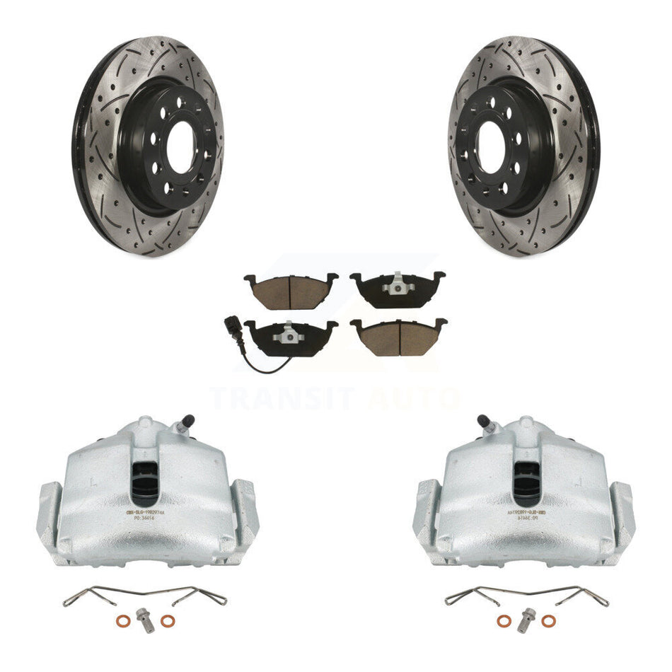 Front Disc Brake Coated Caliper Drilled Slotted Rotors And Ceramic Pads Kit For Volkswagen Jetta With 280mm Diameter Rotor KCD-100146C