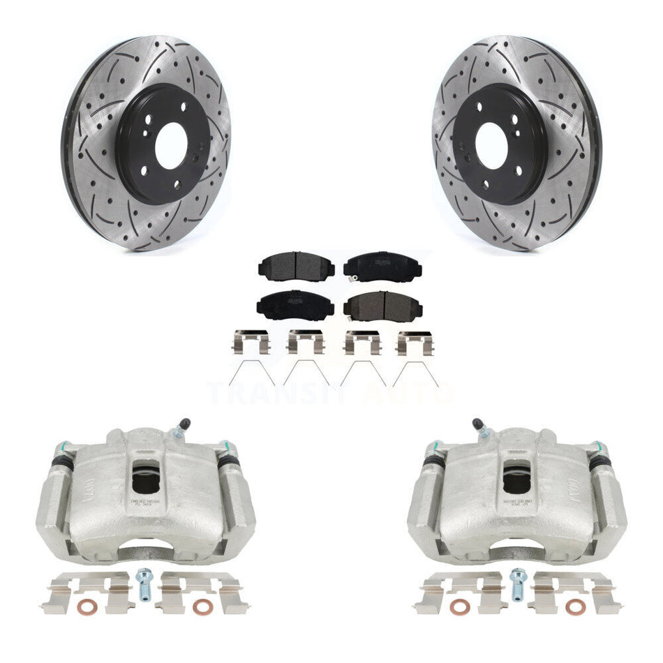 Front Disc Brake Coated Caliper Drilled Slotted Rotors And Semi-Metallic Pads Kit For Honda Accord Acura TSX KCD-100146P