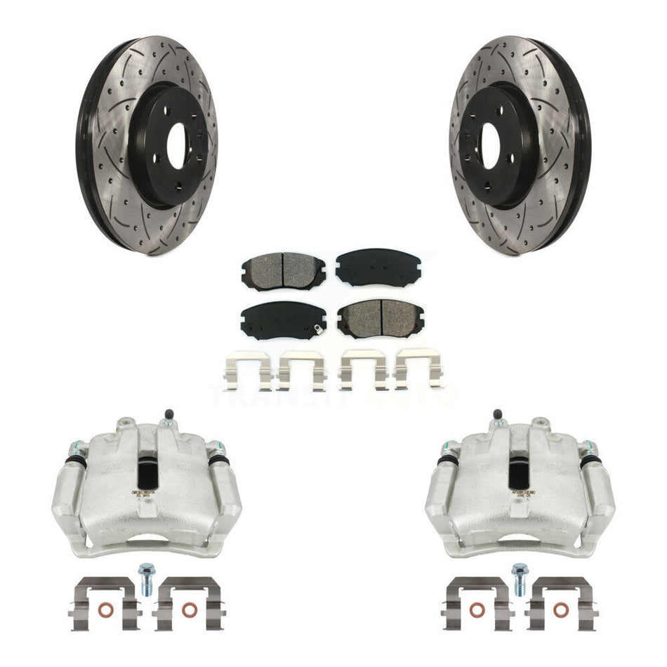 Front Disc Brake Coated Caliper Drilled Slotted Rotors And Semi-Metallic Pads Kit For Buick LaCrosse Regal Chevrolet Malibu Limited KCD-100146S