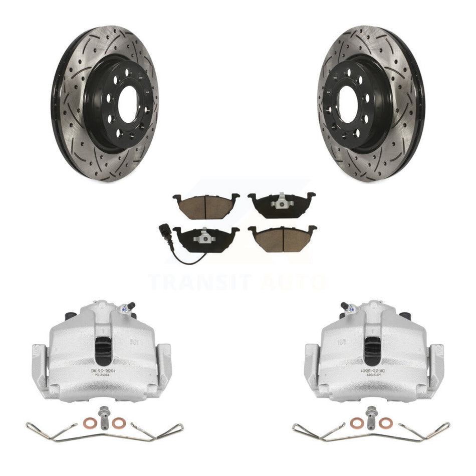 Front Disc Brake Coated Caliper Drilled Slotted Rotors And Ceramic Pads Kit For Volkswagen Jetta With 280mm Diameter Rotor KCD-100147C